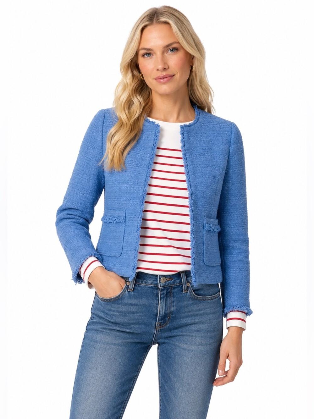 Hobbs London Kathleen Boucle Tweed Jacket in Pale Blue in Size 6